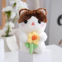 Porte-clés en peluche doux Kawaii, breloque chat, chaton mignon en crochet avec fleur, jouet animal en peluche, pendentif de sac, poupée, mini porte-clés animaux en peluche