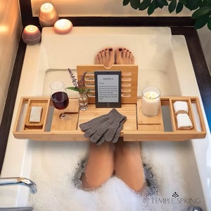 Bañera plegable de bambú de alta calidad, bandeja de baño de madera de lujo, patas ajustables, fácil de usar para juegos de baño de ducha de Hotel en casa - Product Image 5