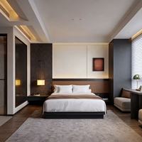 Ensemble de lit king-size en bois massif moderne sur mesure, directement de l'usine, avec table de chevet intégrée pour projet d'hôtel de luxe
