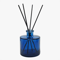Diffuseur d'arômes en verre épais sérigraphié bleu cylindrique de 200 ml, avec bouchon, pour diffuseur à bâtonnets parfumés