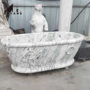 Baignoire autoportante en marbre noir sculpté, style italien, design moderne QUYANG, décoration d'hôtel, pierre naturelle. - Product Image 6