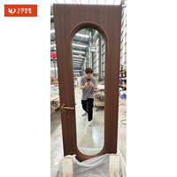 Miroir ovale en verre avec panneau surélevé en MDF stratifié, design minimaliste, finition teck imperméable, pour chambre, villa, hall