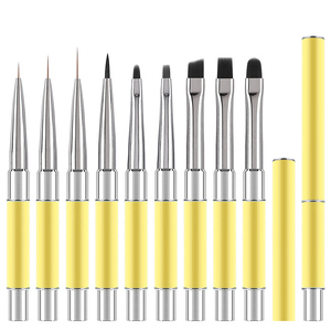 Pinceaux à ongles professionnels avec manche métallique jaune personnalisé pour la manucure, le nail art, le gel, les lignes françaises, les détails, les rayures et les motifs floraux - Product Image 1