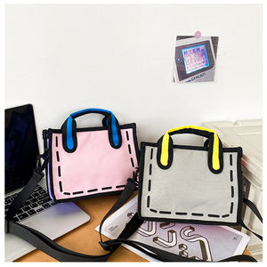 <span class=keywords><strong>2D</strong></span>フリーハンド漫画スタイルかわいいデザイントートバッグ大容量学生子供男性女性レジャークロスボディバッグバッグ - Product Image 2