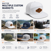 Casquette OEM personnalisée à 6 panneaux, perforée au laser, respirante, imperméable, en tissu éponge, avec patch logo, pour marques streetwear, plage, extérieur, station balnéaire