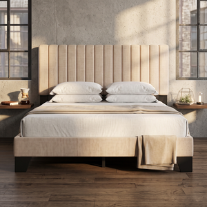 Letto Moderno Imbottito con Testiera Trapuntata <span class=keywords><strong>a</strong></span> Canali, Base <span class=keywords><strong>a</strong></span> <span class=keywords><strong>Doghe</strong></span> in Metallo e <span class=keywords><strong>Gambe</strong></span> Rialzate <span class=keywords><strong>per</strong></span> Arredamento Camera da Letto Contemporanea - Product Image 1