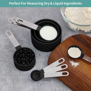 8 Piece Measuring Cups and Spoons <b>Sets</b> Stainless Steel Handle Color Plastic Measuring Cups Measuring Spoons - Product Image 6