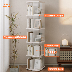 WANUO 360 °   Estantería Giratoria de Acrílico con Ruedas, Librería Apilable Cuadrada/Redonda para Espacios Pequeños - Product Image 4