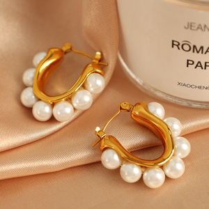 Pendientes de Perlas en Forma de U, Oro y Plata, Perlas Blancas de Grado AA, para Uso Diario - Product Image 2