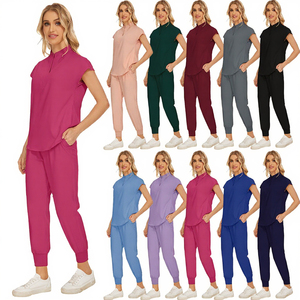 Women Quick-dry Hospital <b>Scrub</b> Suits Jogger Pants Set Polyester Spandex Jersey Fabric - Product Image 3