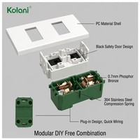 Enchufe de Corriente Modular Doble de 2 Orificios Kolani Tamaño 120, 16A 250V, Panel de PC Blanco con Obturador de Seguridad Infantil Antichoque