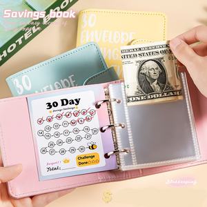 Mini classeur en cuir PU macaron 30 jours économie défi cahier <span class=keywords><strong>agenda</strong></span> avec enveloppes défi économie d'argent fournitures scolaires - Product Image 3