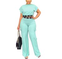 Ensemble décontracté deux pièces pour femme printemps/été – Hauts amples à manches courtes et shorts de couleur unie – Respirant, séchage rapide, écologique