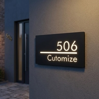 Plaque de porte moderne rétroéclairée à LED pour villa, en acier inoxydable, étanche, avec halo lumineux, pour numéro de maison extérieur