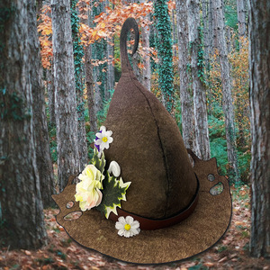Sombrero de bruja de Halloween con forma de cono, color marrón con flores, para fiestas, disfraces, juegos de rol - Product Image 1