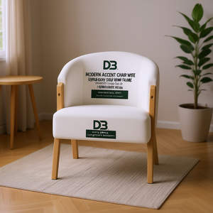 Fauteuil d'appoint moderne DB, revêtement blanc, structure en bois massif, fauteuil lounge minimaliste pour la maison, le bureau, le salon, la chambre à coucher - Product Image 2