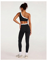 Ensemble de yoga pour femme, soutien-gorge de sport à une épaule à bord festonné, leggings taille haute effet push-up, color block, pour la gym et l'entraînement