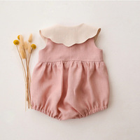 Nouvelle Collection Été 2026 – Barboteuse sans Manches en Coton et Lin pour Bébé Fille, Col Peter Pan, Boutons, Bas Triangulaire, Broderie Délicate