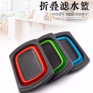 Panier à légumes pliable rouge bleu vert en plastique 35,5x26x5cm extensible double couche épaissi pour évier de cuisine - Product Image 4