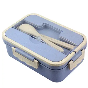 Boite Een Mange Giet Voedsel Containers Leverancier 3 Compartiment Duurzame Lunchbox Tarwe Stro Lunch Kom Set Bento Box Voor kids