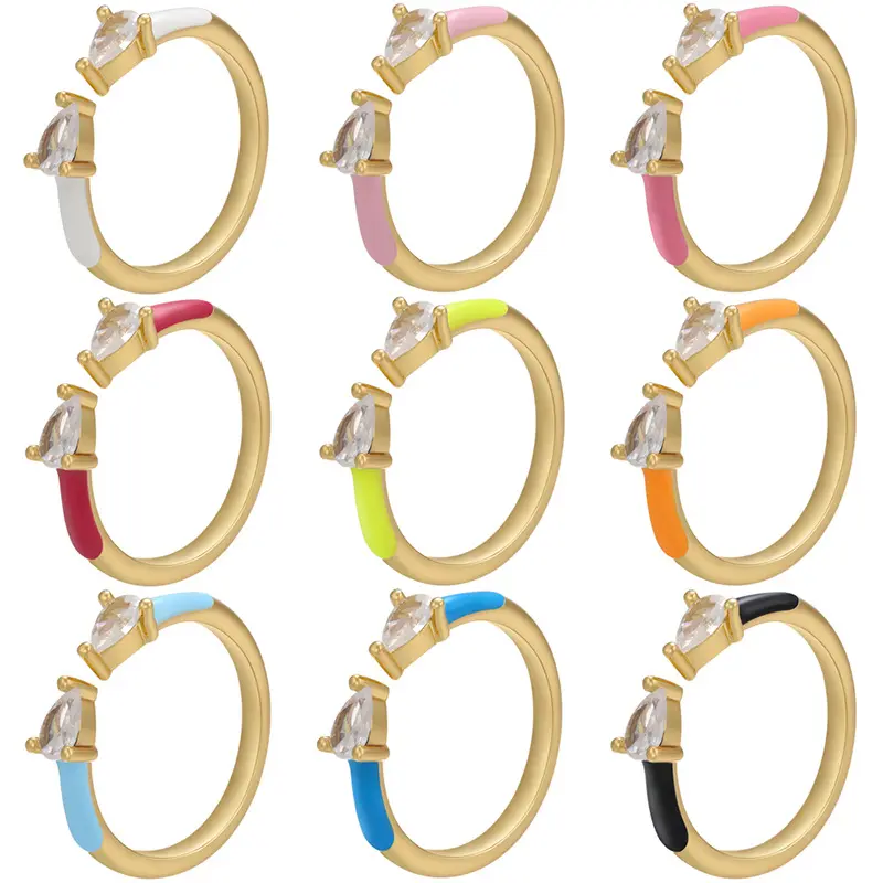 Bunte Emaille Doppel herzen ringe verstellbarer offener Rings chmuck für Teen Girls Women