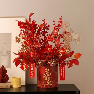 Arreglo Floral de Frutos Rojos en Cubeta, Decoraciones para el Festival de Primavera, Año Nuevo, Inauguración de Casa, Material PVC, Diseño Biónico, Estilo Chino Moderno - Product Image 4