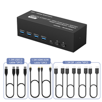 Commutateur KVM triple moniteur FJGEAR FJ 8K203DH, matrice 2*3, 2 PC vers 3 écrans DP/HD, résolution 8K 60Hz, hub USB 3.0 intégré