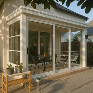 Maison moderne <span class=keywords><strong>en</strong></span> aluminium et verre, véranda extérieure préfabriquée quatre saisons pour villa, véranda à toit triangulaire, serre - Product Image 2