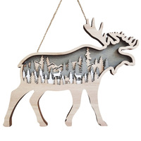 Ornements d'animaux en bois 3D personnalisés, décoration de la maison sculptée avec lumière led, creux, multicouches, affichage de la scène, ours, aigle, loup