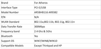 Atheros AR9382 AR5BHB116 Moitié Mini PCI Express Sans Fil WLAN WIFI Carte 2.4G PCI-E Carte Réseau WiFi Pour Win 7/8/8.1/10/Linux
