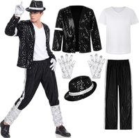 Costume de scène pour enfants avec paillettes, style disco des années 80 et 90, hip hop, avec chapeau assorti, unisexe