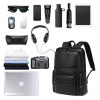 Sac à dos pour ordinateur portable en cuir véritable de qualité supérieure, antivol, imperméable, pour hommes, sac de voyage d'affaires, sac pour ordinateur 15,6 pouces, port USB, polyester