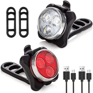 AT Custom USB Rechargeable Front White Cycle Brake Bike Light Waterproof 4 Modes Red Tail LED Bicycle Light Set