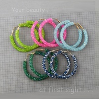 Mode Meisjes 6,5 cm Grote Cirkel Oorbellen Volledig Bezette Strass Viscose Show Oorbellen Kleurrijke Plastic Kristal Creool Oorbellen