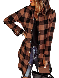 Camisa de Franela a Cuadros Buffalo para Mujer, Forrada con Sherpa, Manga Larga, con Botones, Prenda Exterior Informal para Otoño - Product Image 1