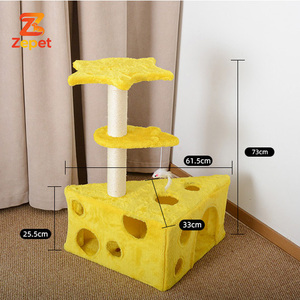 Arbre à chat moderne en bois multicolore avec griffoir et maisonnette pour chat, de haute qualité - Product Image 3