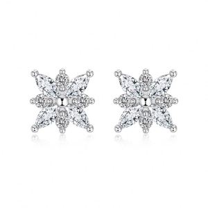 Dylam <b>Fine</b> Stylish Rhodium Plated 925 Sterling Silver Non Tarnish 5A Zirconia Snowflake Shape <b>Stud</b> <b>Earrings</b> for Women - Product Image 1