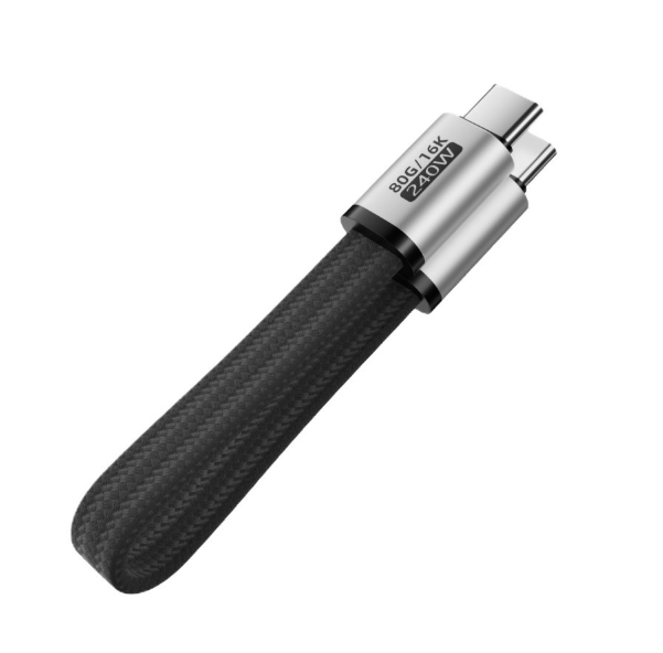 Short USB4 Magnetic 240W PD3.1 Fast Charging 16K60Hz Video Output 18cm Flat Braided USB C to USB C Data Cable for SSD & MacBook