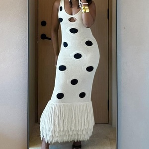 เดรสถักคอวีแขนกุดเซ็กซี่ของผู้หญิงใหม่แฟชั่นพิมพ์ลายจุดแต่งพู่ - Product Image 6