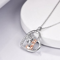 Vente en gros de bijoux fins Collier pendentif mère et bébé fille en argent sterling 925 avec cœur de cheval