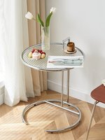 Table basse en verre trempé de style médiéval Wabi-Sabi avec cadre métallique et fonction de levage et d'abaissement pour salon, balcon, chambre à coucher