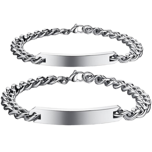 Bracelet chaîne cubaine en acier inoxydable avec logo gravé classique, cadeau de bijoux pour les couples - Product Image 2