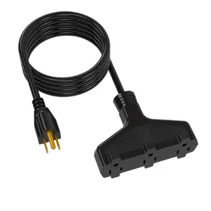 14AWG Extension Cable with 3 Prong Grounded Plug 3 Outlet American standard Black Power cord