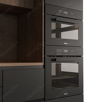 Ensemble d'armoires de cuisine en laque noire mate cuisine complète de qualité supérieure à fermeture en douceur avec îlot design moderne robinet en bois à panneau