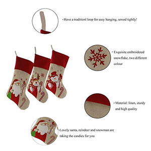 Medias Navideñas Personalizadas al por Mayor con Diseño Personalizado, Medias de Yute Beige para Niños Pequeños, Decoraciones Navideñas con Diseño de Papá Noel y Muñeco de Nieve - Product Image 2