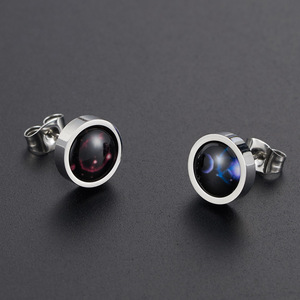 สไตล์ท้องฟ้าเต็มไปด้วยดวงดาว ราศีต่างๆ เรืองแสงในที่มืด ต่างหูแบบหนีบ สแตนเลส ดีไซน์ทรงเรขาคณิต ของขวัญสำหรับผู้ชาย - Product Image 1