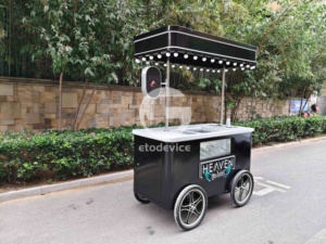 Black 4 Wheel Ice Cream Push Cart Mobile Food Vendor Stand with Canopy Lights Outdoor Street Cart - Product Image 4