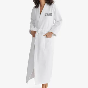 Wholesale Premium White 100% Cotton Luxury Bath Robe With Logo Custom Hotel Waffle Bathrobe For Mens Women