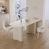Table de salle à manger moderne en dalle de roche demi-ronde style crème, ensemble 4 places, mobilier de maison pour salon