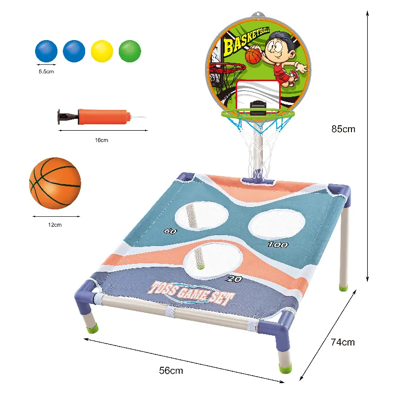 प्रचार उपहार 2-इन-1 स्पोर्ट्स गेम सेट-बच्चों की मिनी बास्केटबॉल हूप और बॉल टॉस खिलौना